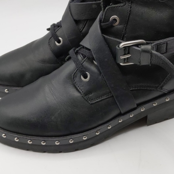 All Saints Leather Embellished Combat Boots 37/6 - Picture 6 of 11